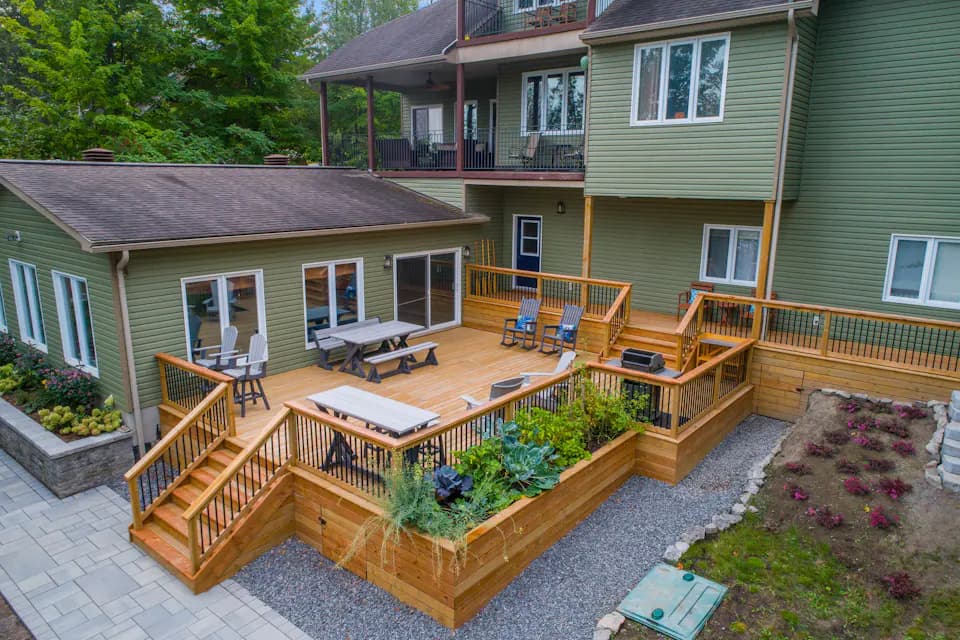 Multi-level backyard deck with stairs